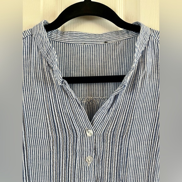 Tahari Linen Blend blue & white striped Long Sleeve Dress Size Small GUC Midi - Picture 8 of 15